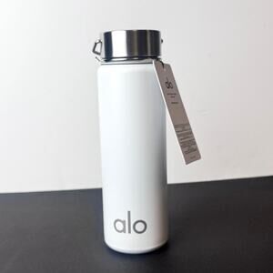 Alo Yoga 24 oz Stainless Steel Water Bottle White Silver Twist-Off Cap Handle
